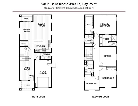 Floor plan for 3 beds, 2.5 baths, 2194 sqft